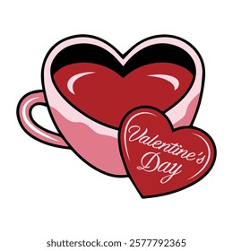 Valentine's Day Coffee Love Illustration with Heart Shaped Cup, Rich Red Liquid, Resembling Coffee or Hot Chocolate