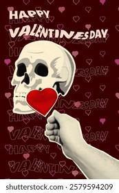Valentines day collage poster mixed media style halftone