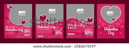 Valentine's day collection banner template. Vector design with place for the photo. Usable for card, social media post, poster , banner