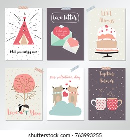 Valentine's day collection for banners,Placards with India tent,letter,cake,bride,groom,bear,heart and cup