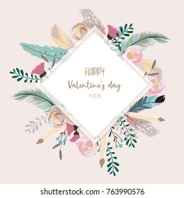 Valentine's day collection for banners,Placards with leaf,flower and feather