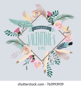 Valentine's day collection for banners,Placards with leaf,flower and feather
