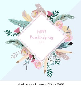 Valentine's day collection for banners,Placards with leaf,flower and feather