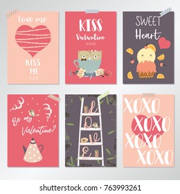 Valentine's day collection for banners,Placards with staircase,bear,ice cream,heart and pot