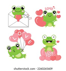 Valentine's day collection with cute frog  and love elements. 