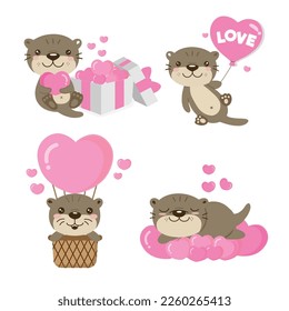 Valentine's day collection with cute otter  and love elements. 