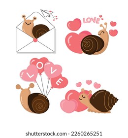Valentine's day collection with cute snail and love elements. 