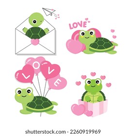 Valentine's day collection with cute  turtle and love elements. 