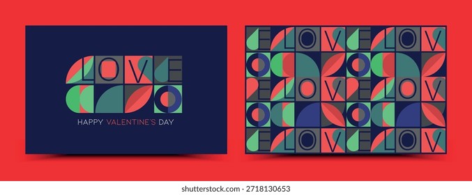 San Valentín. Colección de Ilustraciones vectoriales. Diseño simple y plano. Patrones y fondos. Estilo de Memphis