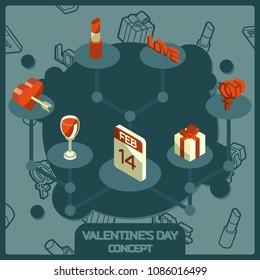 Valentines day color concept isometric icons