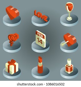Valentines day color isometric icons