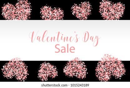 Valentines Day colored confetti paper heart background. Random falling origami. Greeting invitation frame. Vector Valentine design illustration. Festive love party element. Carnival decor template.
