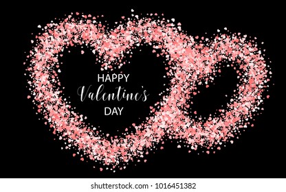 Valentines Day colored confetti paper heart background. Random falling origami. Greeting invitation frame. Vector Valentine design illustration. Festive love party element. Carnival decor template.