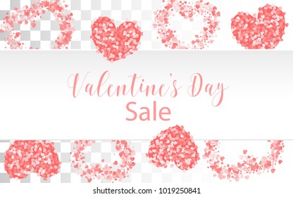 Valentines Day colored confetti paper heart background. Random falling origami. Greeting invitation frame. Vector Valentine design illustration. Festive love party element. Carnival decor template.