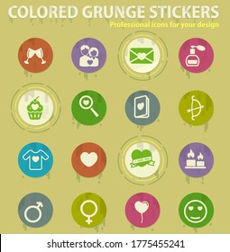 Valentines day colored grunge icons with sweats glue for design web and mobile applications