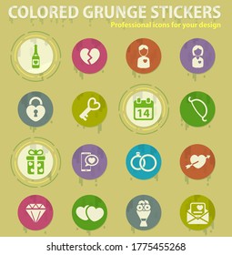 Valentines day colored grunge icons with sweats glue for design web and mobile applications