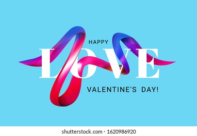 Valentines Day of a colorful brushstroke oil or acrylic paint design element. Vector illustration EPS10. Lettering on blue background.