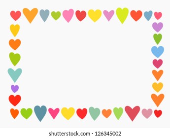 Valentine's day, colorful cute hearts frame. Vector illustration