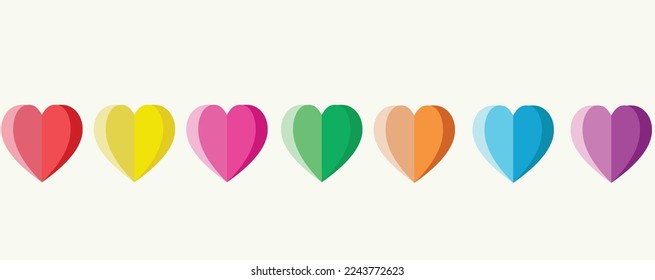 Valentine's day colorful hearts set isolated on white background. Vector illustration.