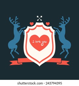 Valentine's Day colorful heraldic crest with animals