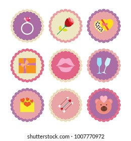 Valentines Day Colorful Icons. Vector Illustration. Love Holiday.