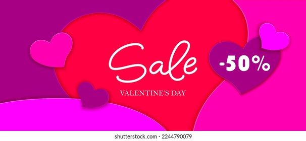 Valentine's Day colorful sale banner concept. Hearts, abstract forms.
