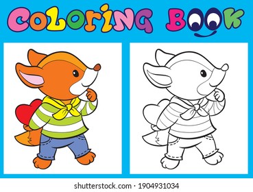 Valentine's Day coloring book. 
Fox. Cartoon Vector Illustration.