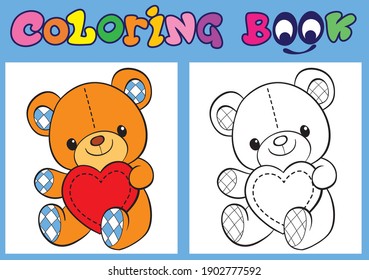 Libro de Colores de San Valentín. Teddy con el corazón.