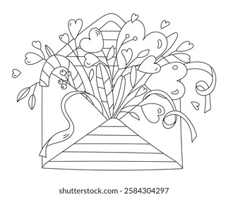 Valentine'S Day Coloring Page Features An Envelope With Hearts