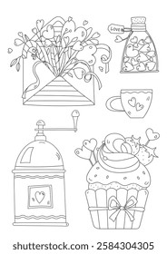 Valentine'S Day Coloring Page Set Features Lovely Illustrations