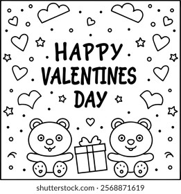 Valentines day coloring page of teddy