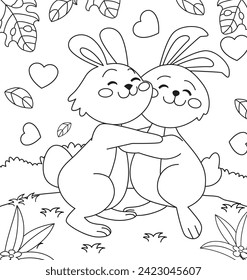 Valentine's Day coloring pages for kids and adults funny rabbit couple