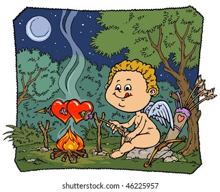 Valentine's Day Comics Cartoon Illustration - Crazy Cupid Barbeque
