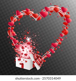 Valentine's Day. Composition with a silhouette of a wreath in the shape of a heart and a white box.