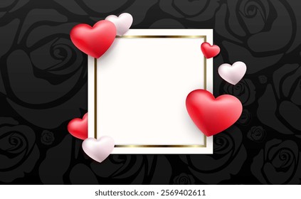 Valentine's Day composition with square frame and hearts.