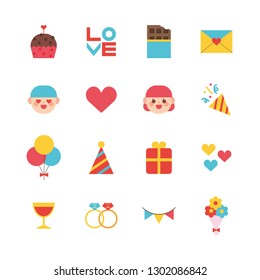 
Valentine's Day concept 16 icons. Vector graphic flat illustration EPS10