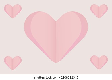 Valentine's day concept abstract background. 3d pink paper hearts. Cute love sale banner or greeting card Vector illustration. 
