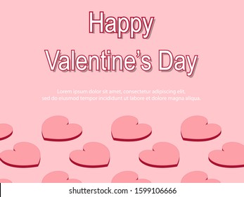 Valentine's day concept background. 3d red and pink hearts with copy space. Sale banner or greeting card.
Flat design vector illustration.