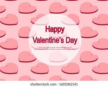 Valentine's day concept background. 3d red and pink hearts with white circle frame. Sale banner or greeting card.
Flat design vector illustration.