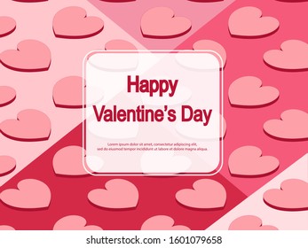 Valentine's day concept background. 3d red and pink hearts with white square frame. Sale banner or greeting card.
Flat design vector illustration.