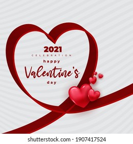 Valentins Tageskonzept Hintergrund. 3D Herzen mit weißem quadratischem Rahmen. Fröhlicher Valentinstag Banner oder Grußkarte.
