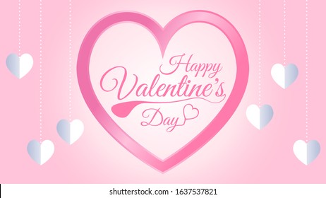 Valentine's day concept background, Cute love sale banner or greeting card, Pink Heart frame element, Hang down paper heart, Happy Women's, Mother's, Valentine's Day, Wedding invitation