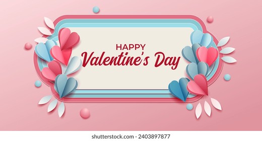 Valentine's day concept background decoration heart papercut. Vector illustration. 