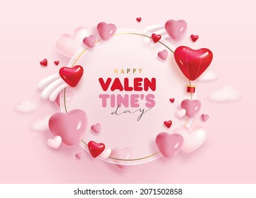 Valentine's day concept background with heart shape balloons. Happy Valentines day vector sale banner, flyer, invitation, poster, background design