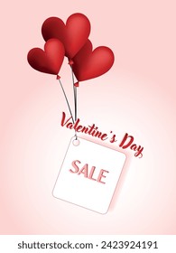 Valentine's Day concept background.Red heart shape ballons with price tag. Valentine's day special offer discount promo heart balloons decoration elements. banner, web poster, flyer, stylish brochure