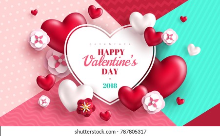 Valentine's day concept background with heart shaped frame. Vector illustration. Cute love sale banner or greeting card