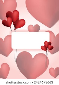 Valentine's Day concept background.Red hearts shape ballons with blank text space. Valentine's day special offer discount promo heart balloons decoration elements. banner, web poster, flyer, brochure