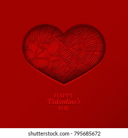 Valentine's day concept background with origami heart shaped frame. 3d paper art heart with wave pattern. Cute love sale banner or greeting card. Vector illustration. Stock clipart.