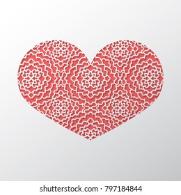 Valentine's day concept background with origami Cutout lace ornate heart. 3d paper art with ornamental pattern. Cute love sale banner or greeting card. Vector illustration. Stock clipart. 