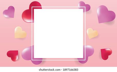 Concepto de San Valentín. Fondo con corazones rojos, rosados y amarillos con espacio blanco para el texto. Banner de venta o tarjeta de saludo. Ilustración vectorial.